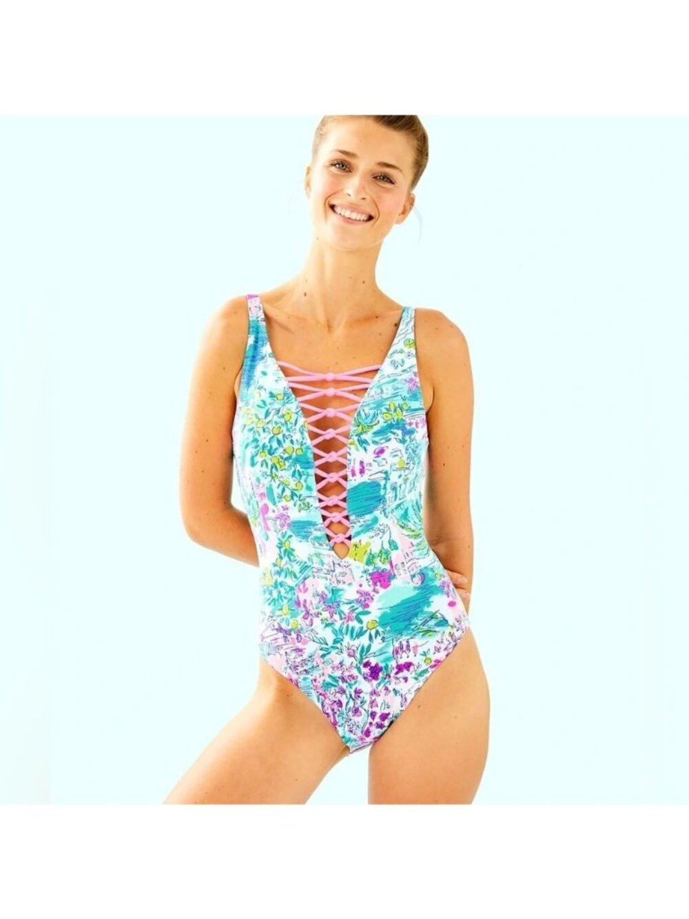 Lilly Pulitzer Isle Lattice One Piece Swimsuit Postcards From Positano Size 8